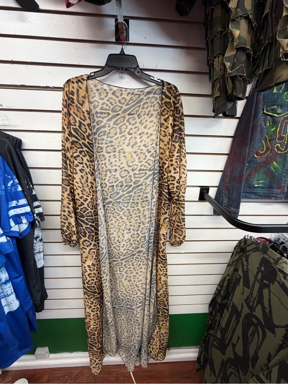 Matte Collection Leopard Print Long Duster Cardigan Size Medium Open Front